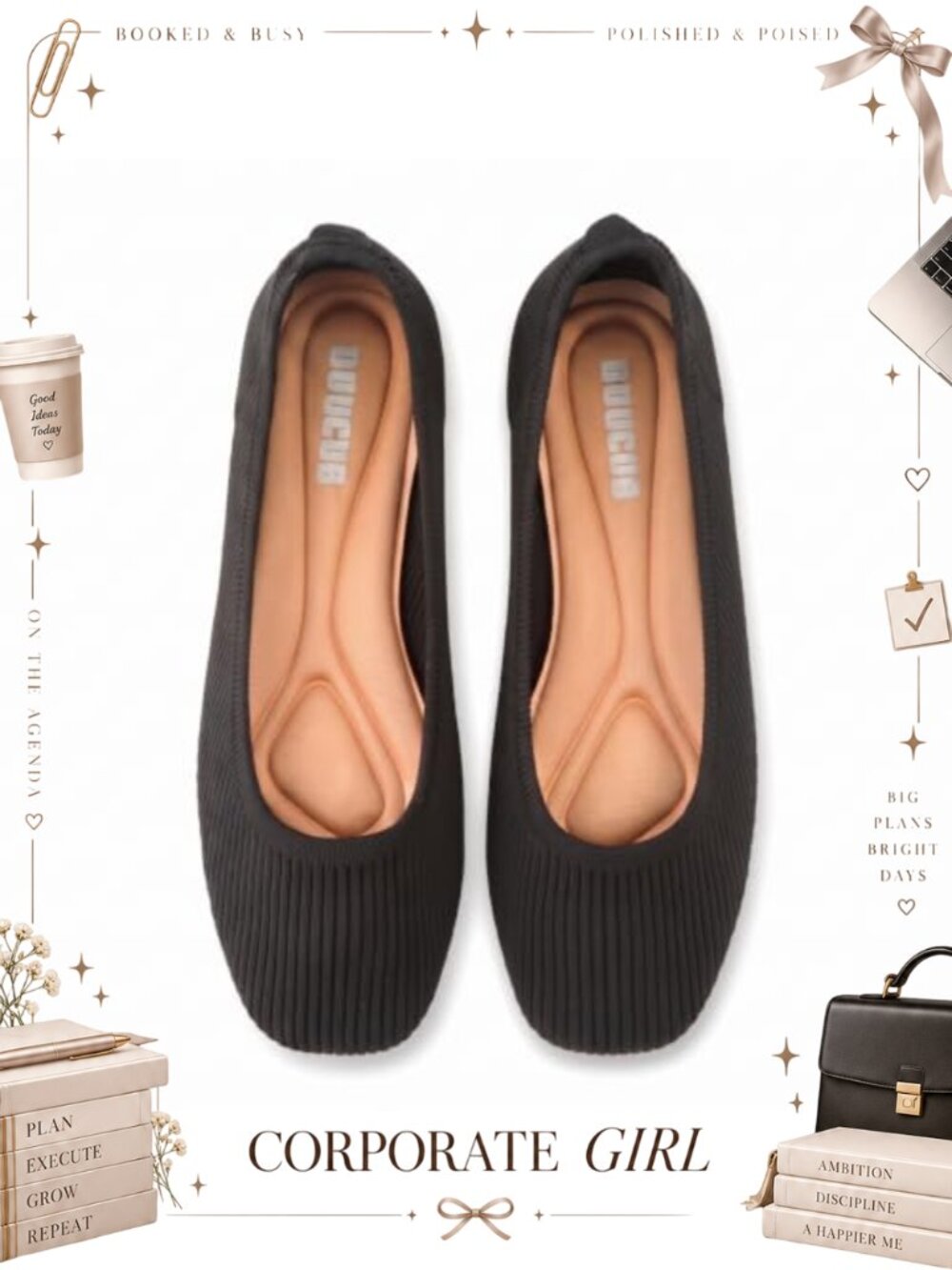 Women's Knit Foldable Ballet Flats Square Toe Memory Foam Comfort Slip-On